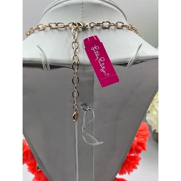 Lilly Pulitzer Tangero Orange Fabric Dangle Flowers Pink Beaded Long Necklace‎ - Picture 10 of 12
